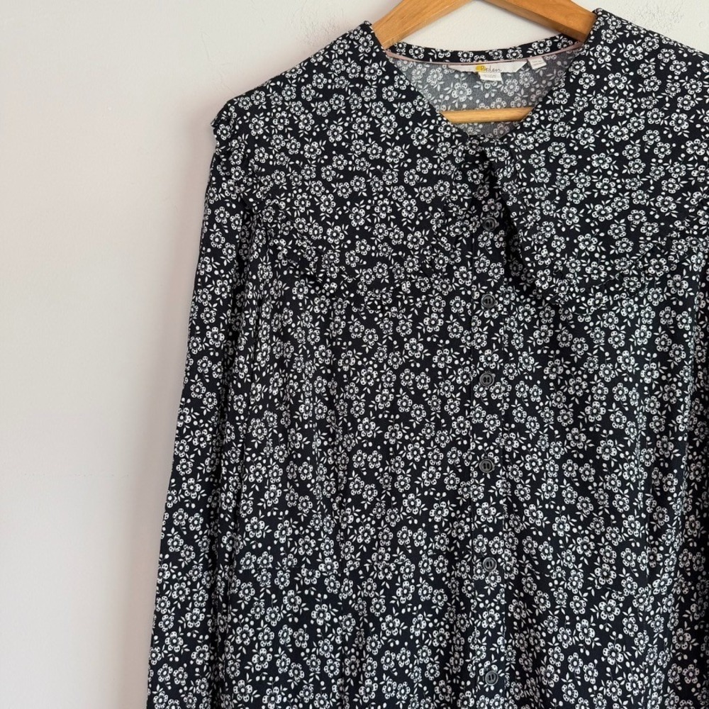 Boden Floral Maxi Dress Sz 12 Button Front Peter Pan Collar Cottagecore Modest - Picture 4 of 10